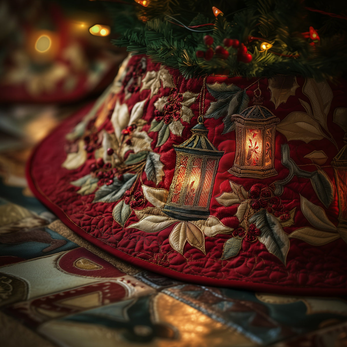 Golden Lantern Christmas Tree Skirt