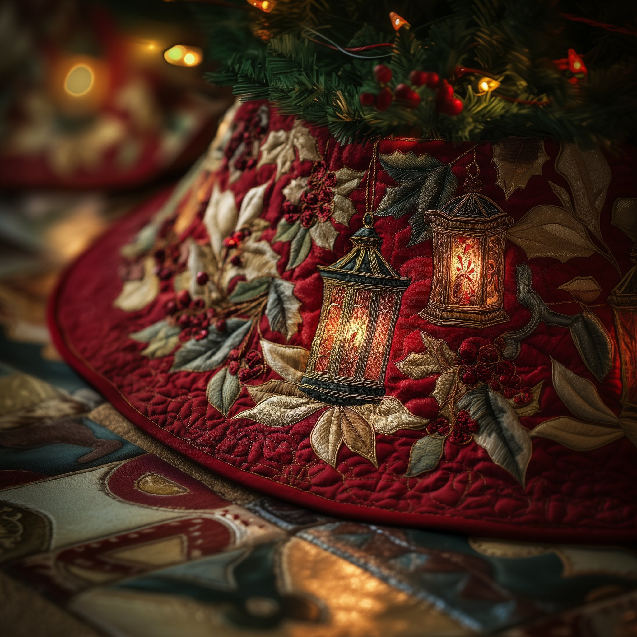 Golden Lantern Christmas Tree Skirt