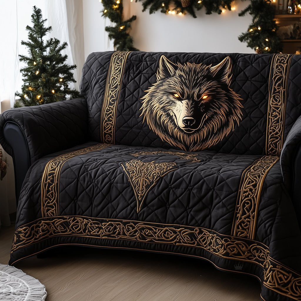 Wolf Head on Black and Gold Sofa Cover