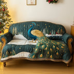 Peacock on the Teal Quilt Sofa Cover