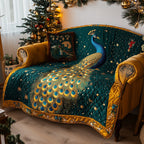 Peacock in Gold and Deep Teal Sofa Cover
