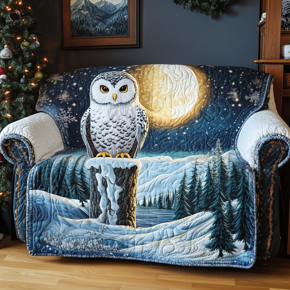 Snowy Owl in the Moonlit Forest Sofa Cover