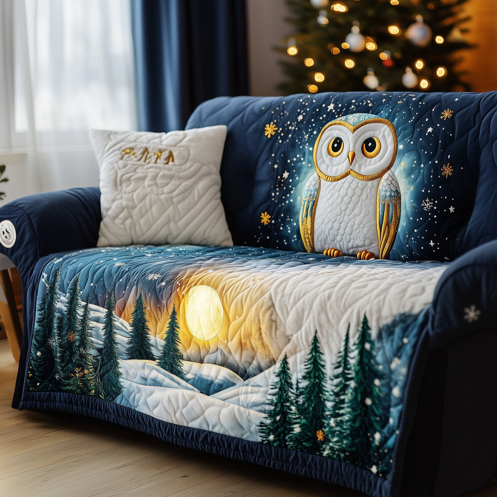 White Owls Above the Winter Pines Sofa Cover