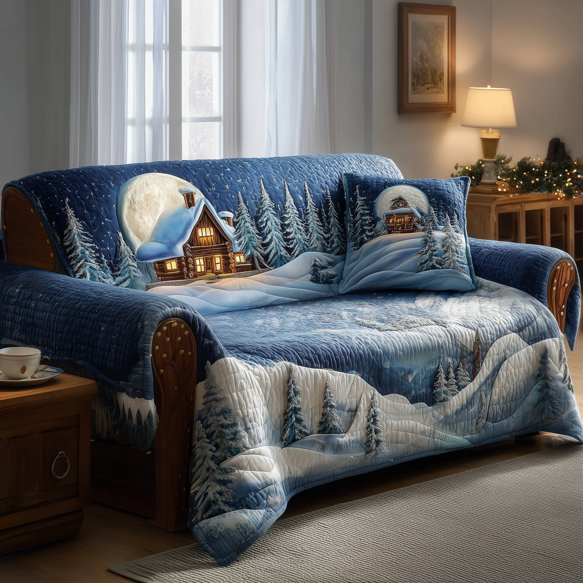 Cabin Beneath the Pale Blue Moon Sofa Cover