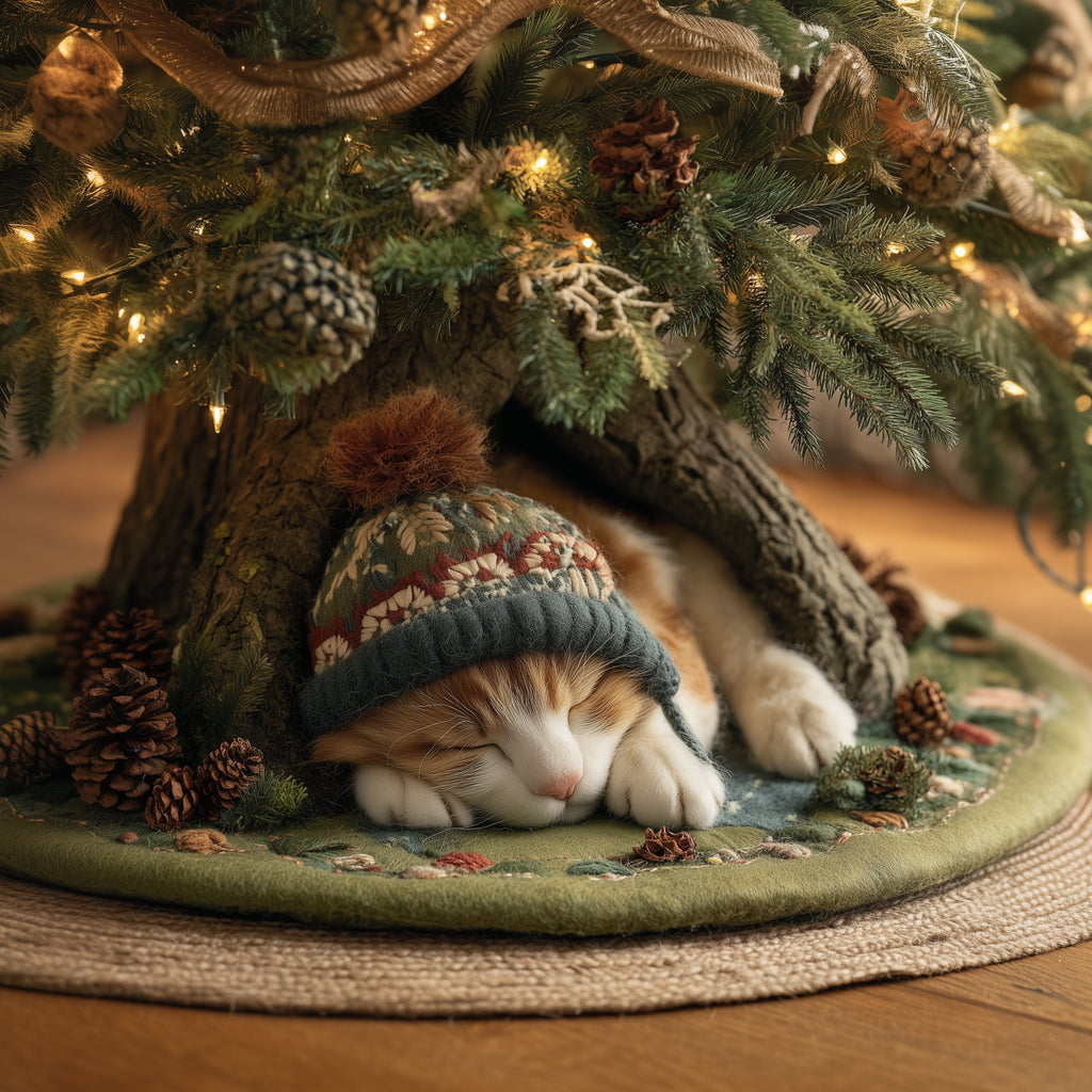 Cozy Cat Nap Christmas Tree Skirt