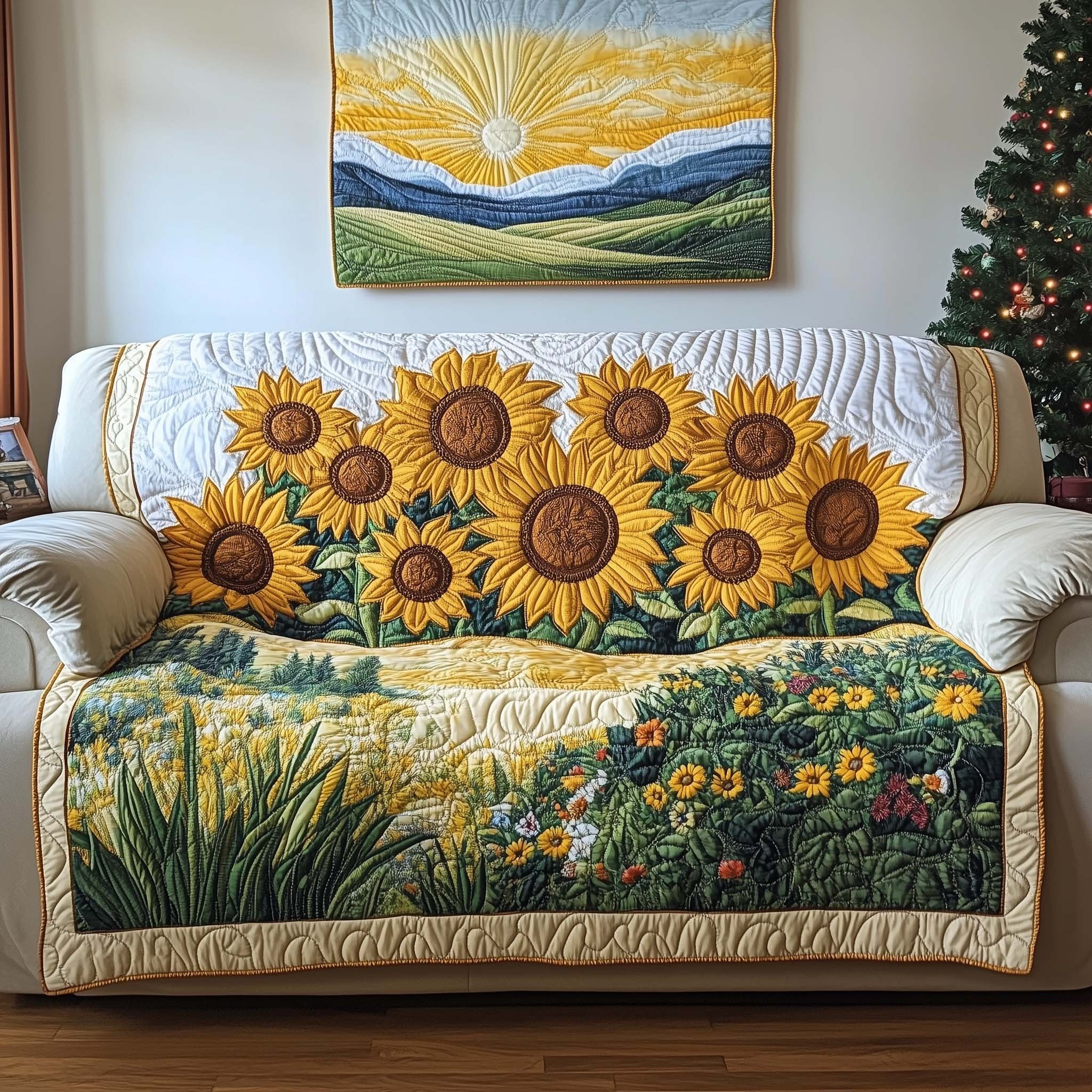 Sunflower Field Under Open Sky Sofa Cover