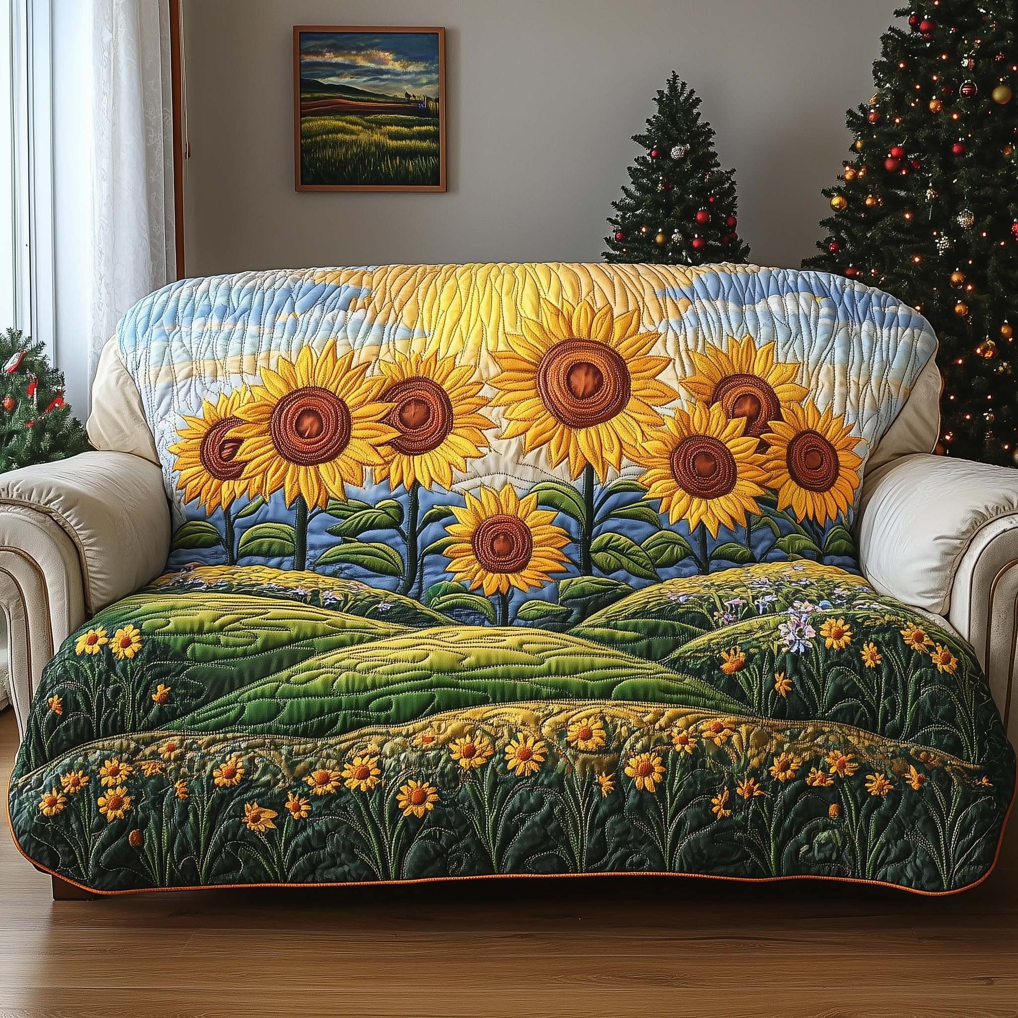 Sunflowers on the Rolling Green Hills Sofa Cover