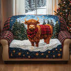 Highland Cow in a Plaid Scarf Sofa Cover