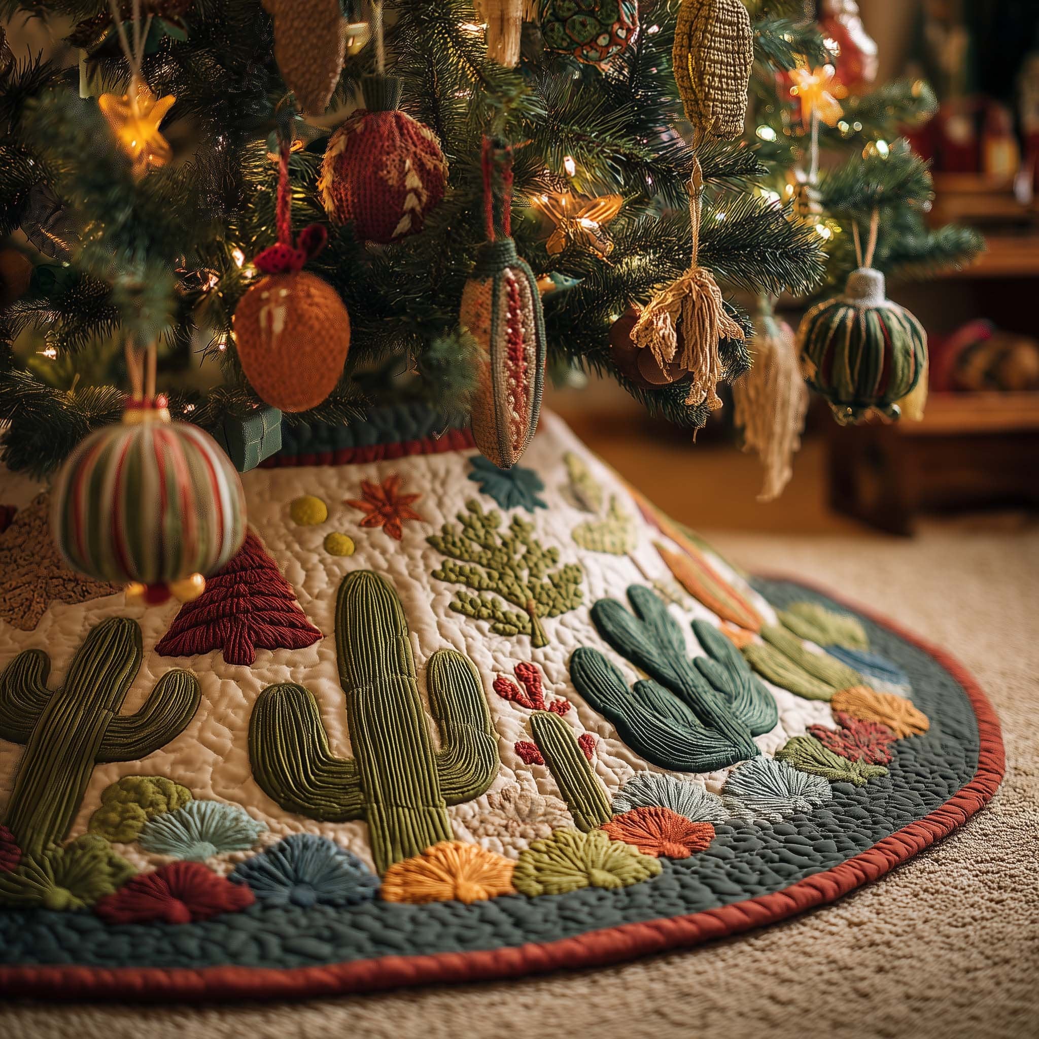 Cactus Garden in the Desert Sunset Christmas Tree Skirt