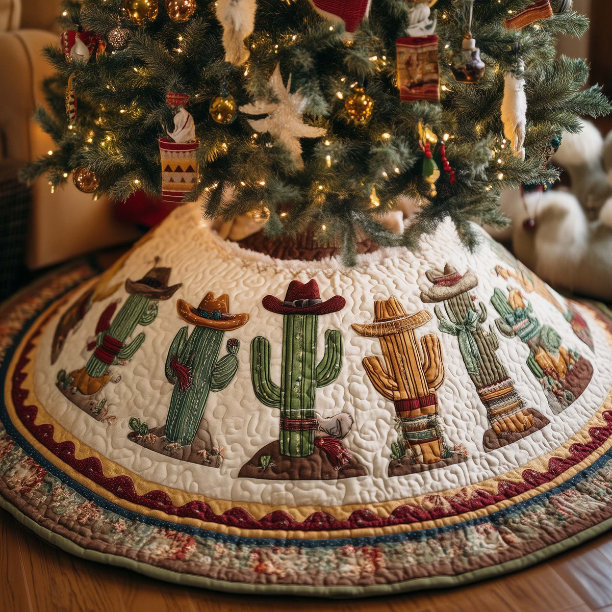 Cacti Wearing Cowboy Hats Christmas Tree Skirt