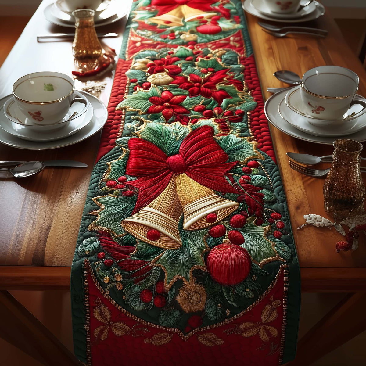 Festive Christmas Bell Table Runner