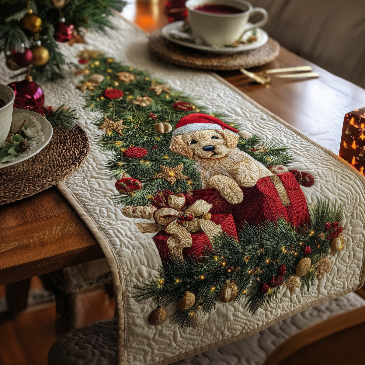 Puppy Santa Table Runner