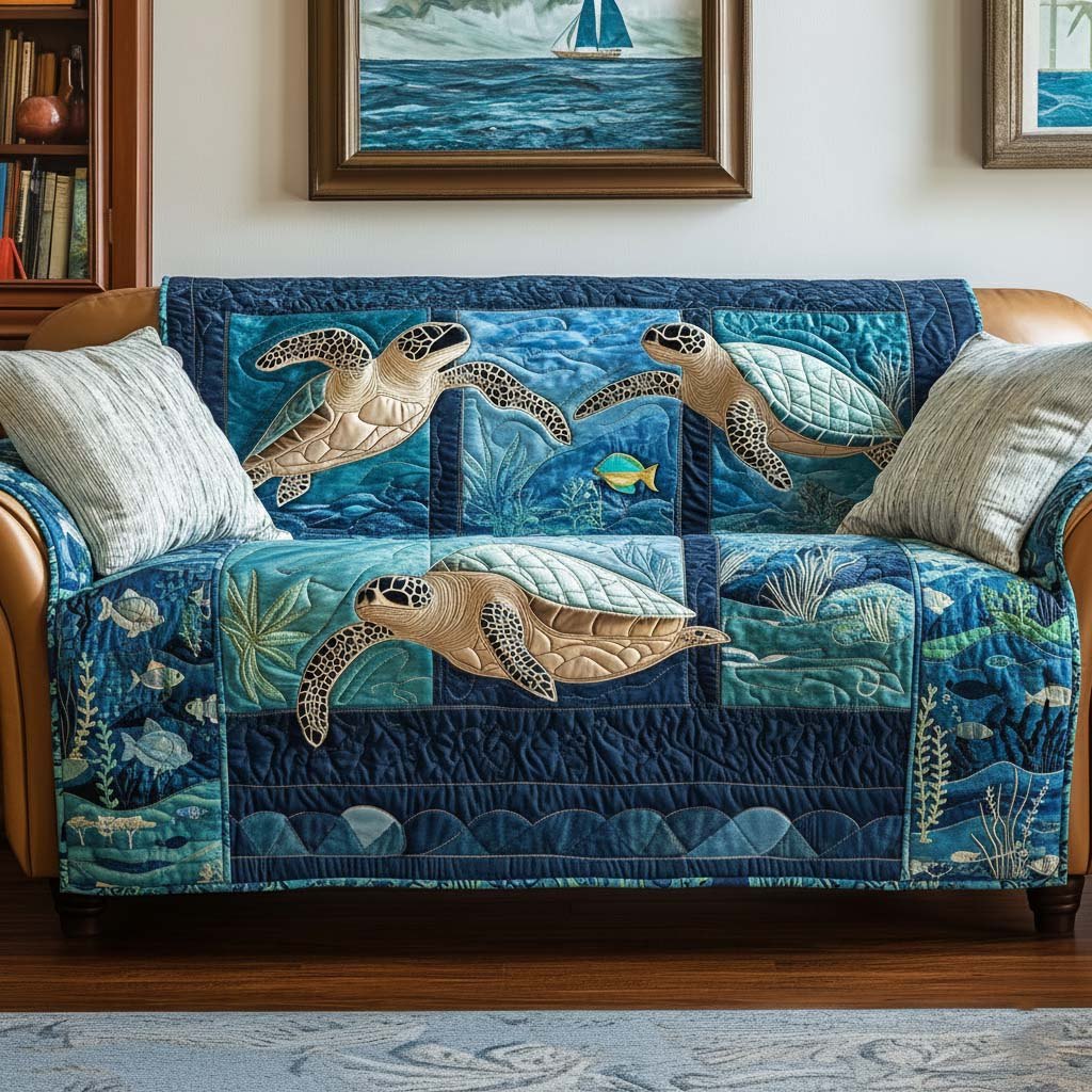 Turtles and Fish in the Deep Blue Sofa Cover