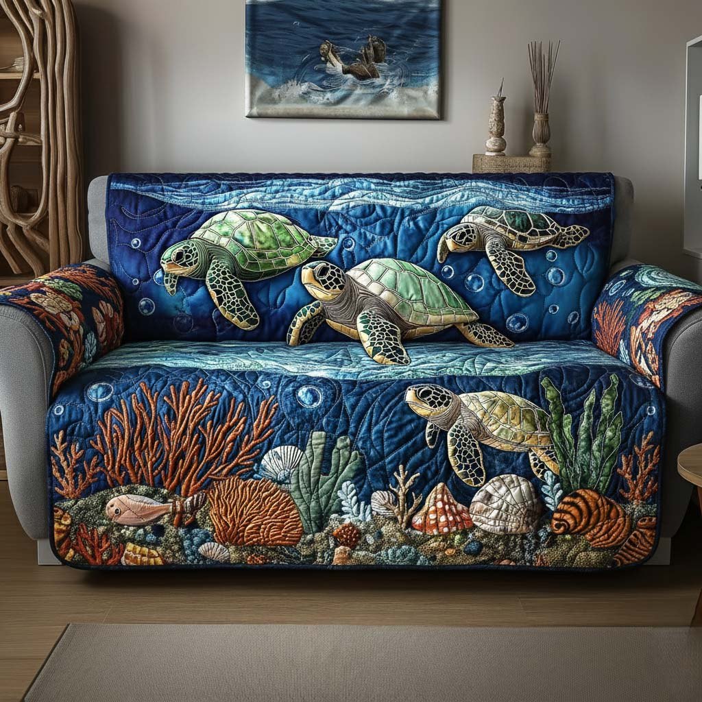 Turtles Above Shells and Coral Sofa Cover