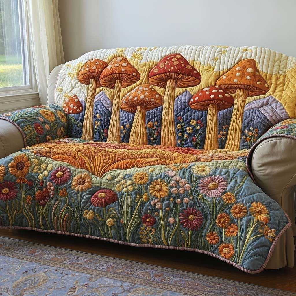 Toadstools in the Wildflower Field Sofa Cover
