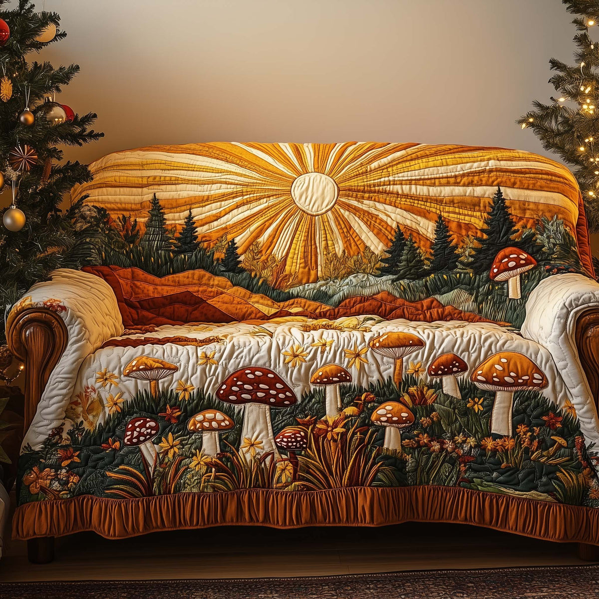 Toadstools Beneath the Golden Sunburst Sofa Cover