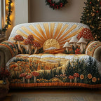 Red Toadstools at Sunrise Over the Meadow Sofa Cover