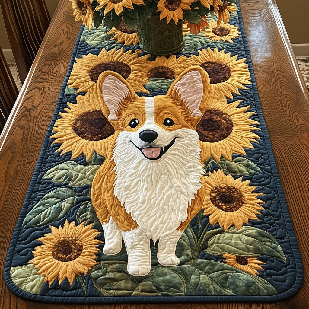 Sunflower Corgi Table Runner