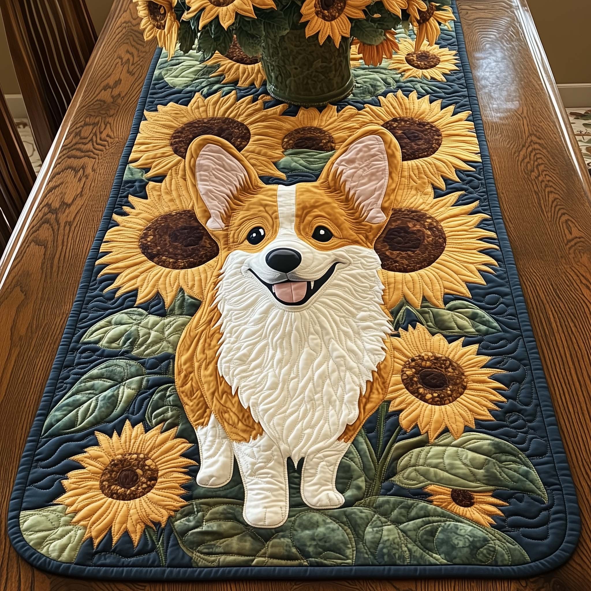 Sunflower Corgi Table Runner