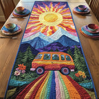 Van on Rainbow Road to Mountains Table Runner