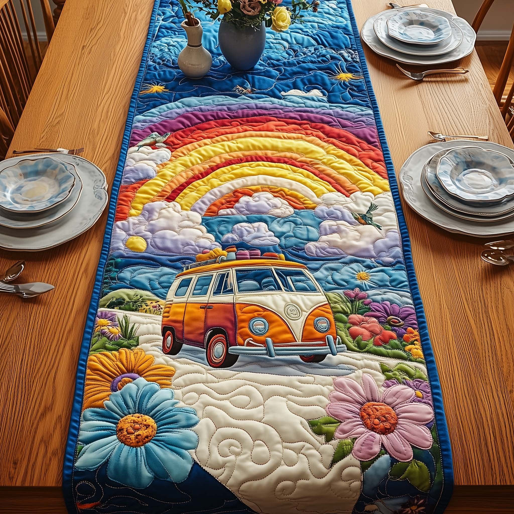 Van with Rainbow and Daisies Table Runner