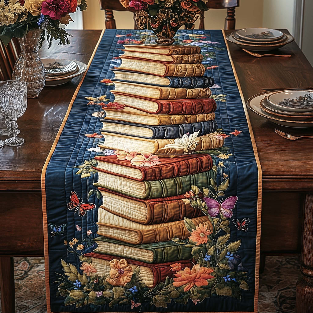 Book Tower with Autumn Flowers Table Runner