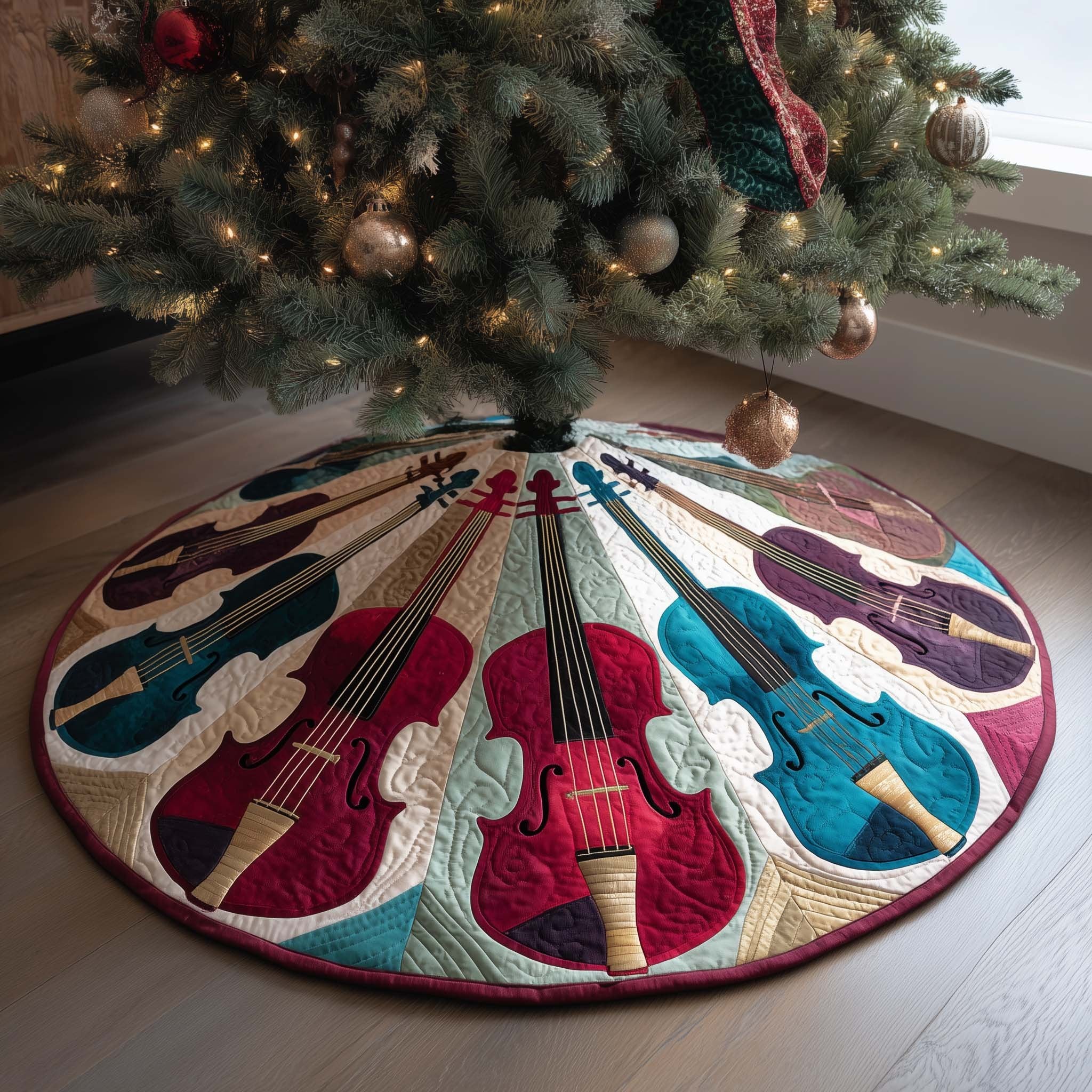 Pastel Violins Christmas Tree Skirt