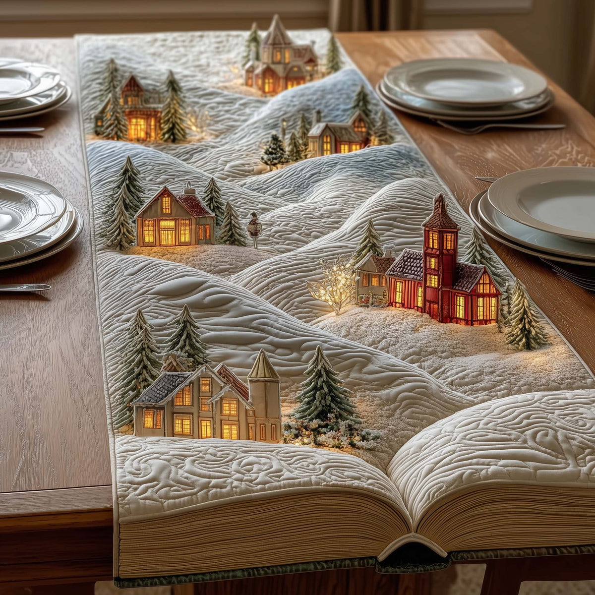 Snow Village Table Runner