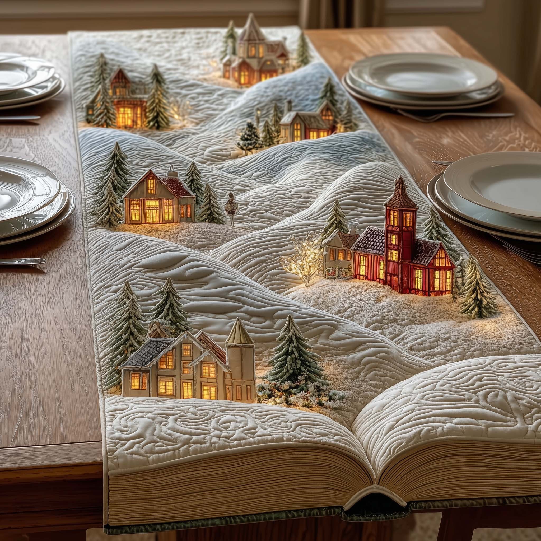 Snow Village Table Runner