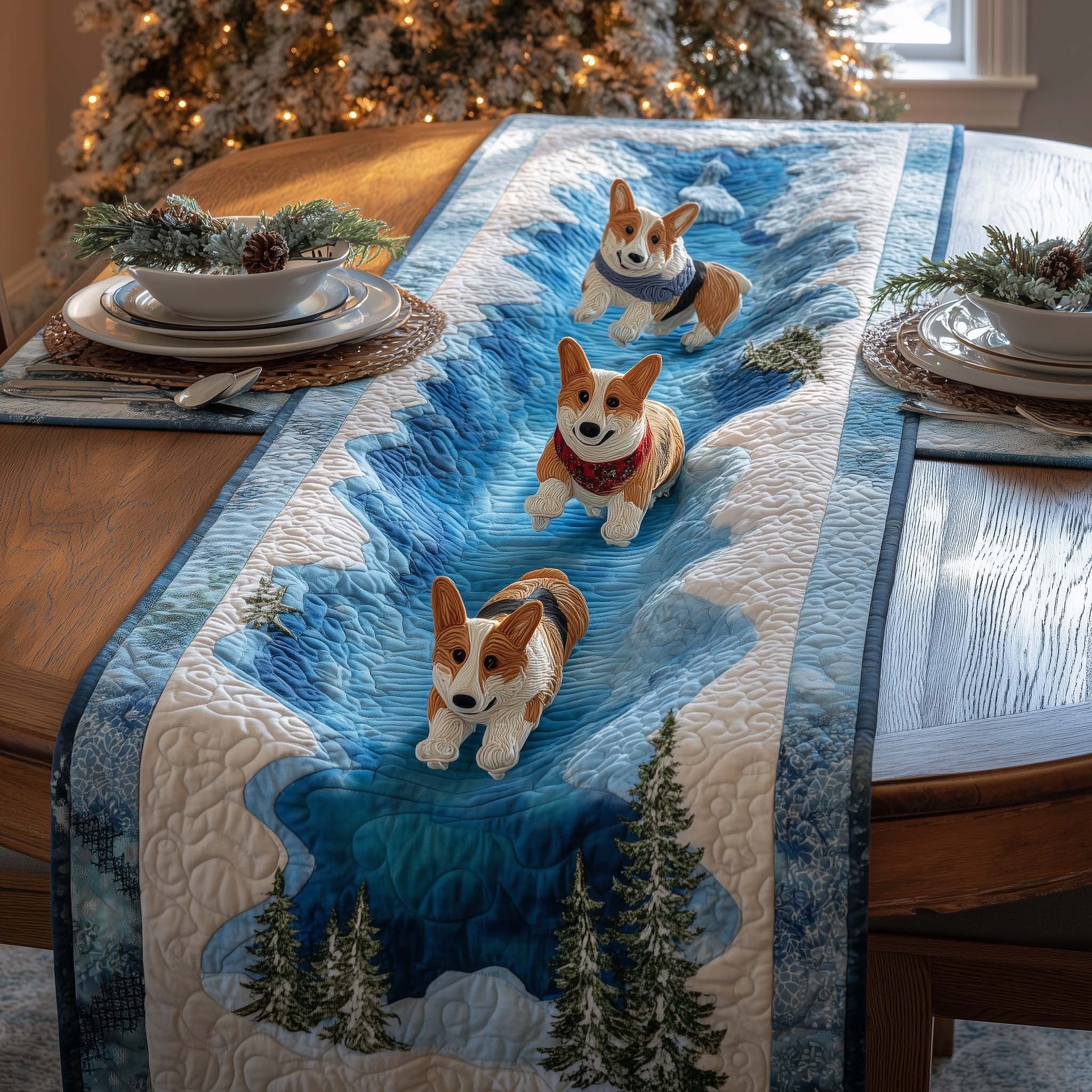 Corgi Glacier Table Runner