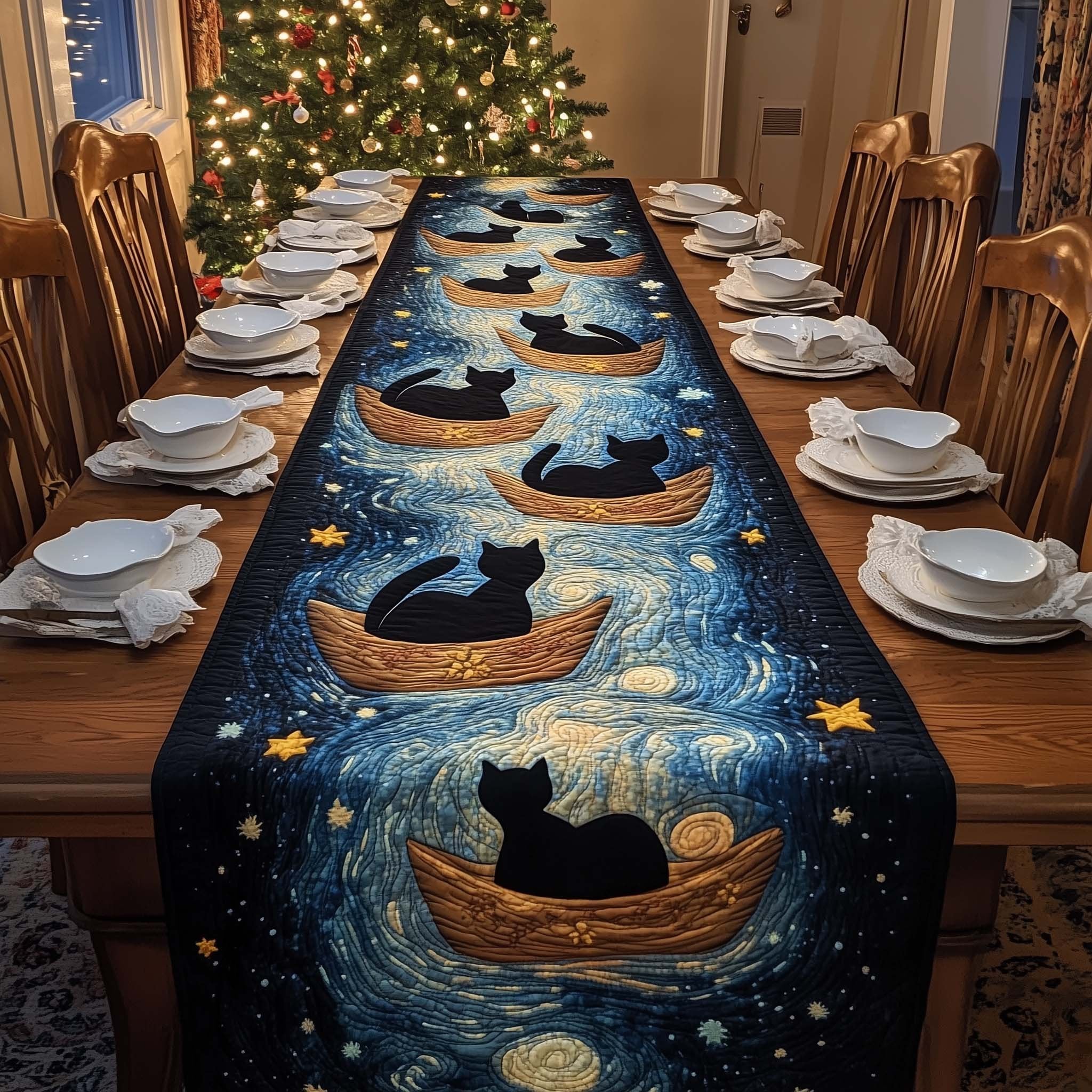 Starry Cats Table Runner