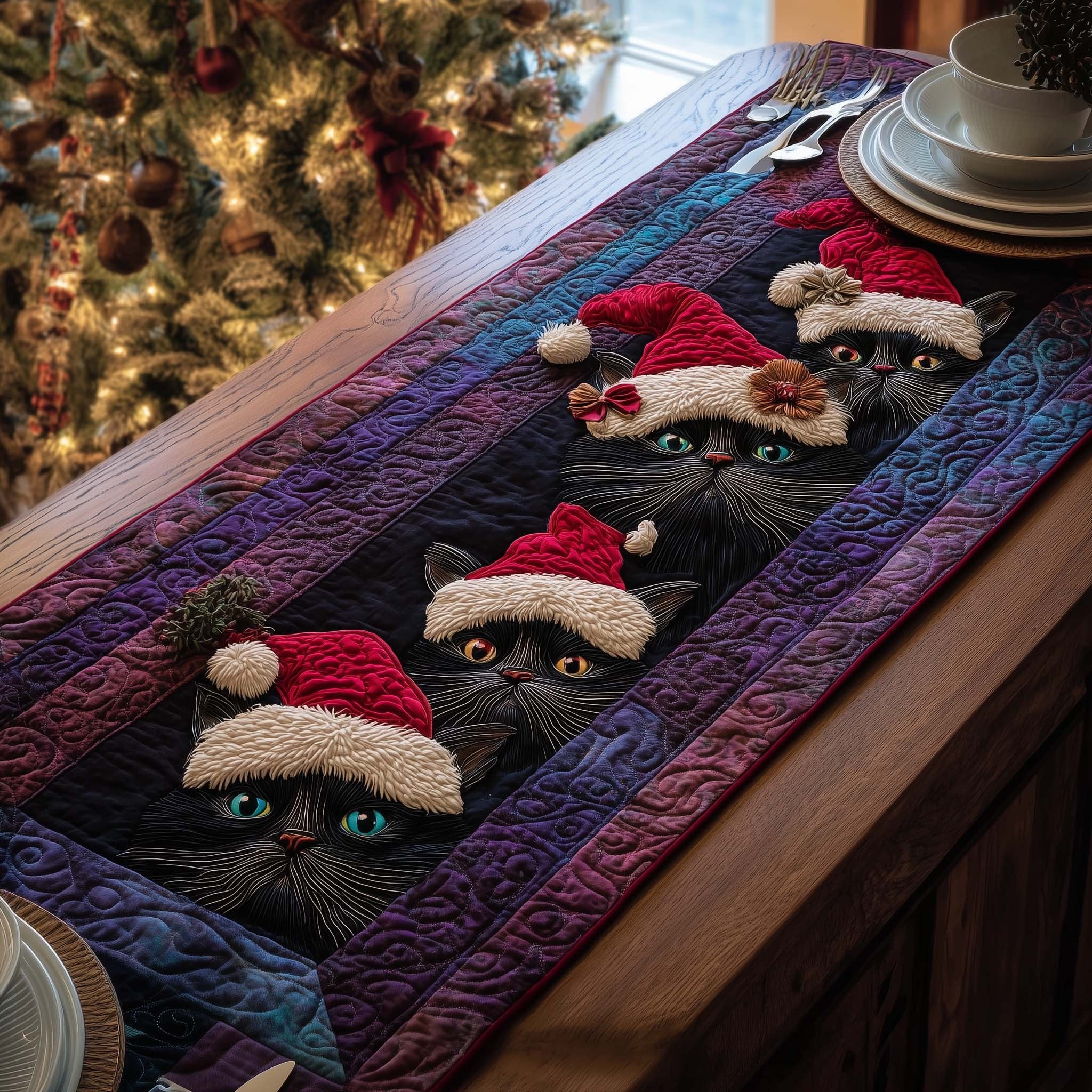 Santa Cats Table Runner