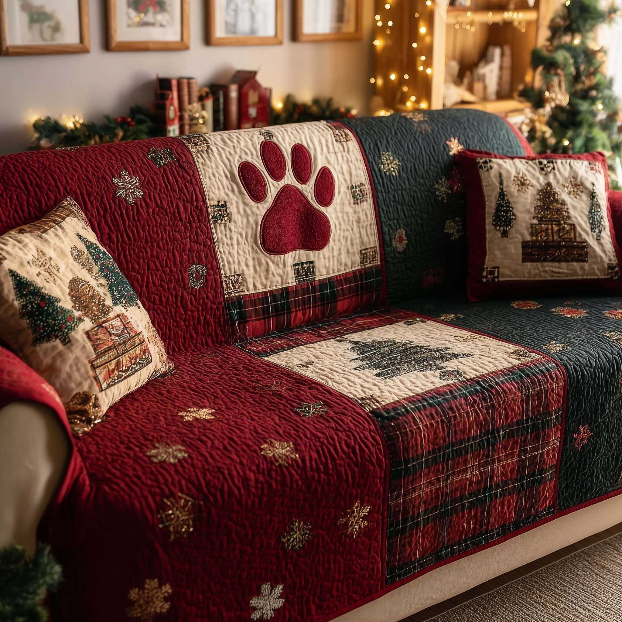 Christmas Paw Sofa Cover