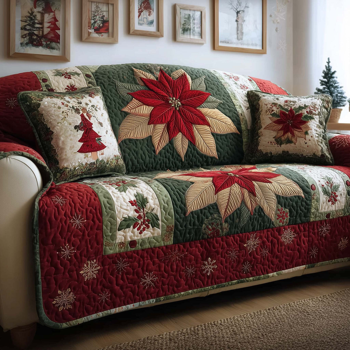 Poinsettia Bloom Sofa Cover