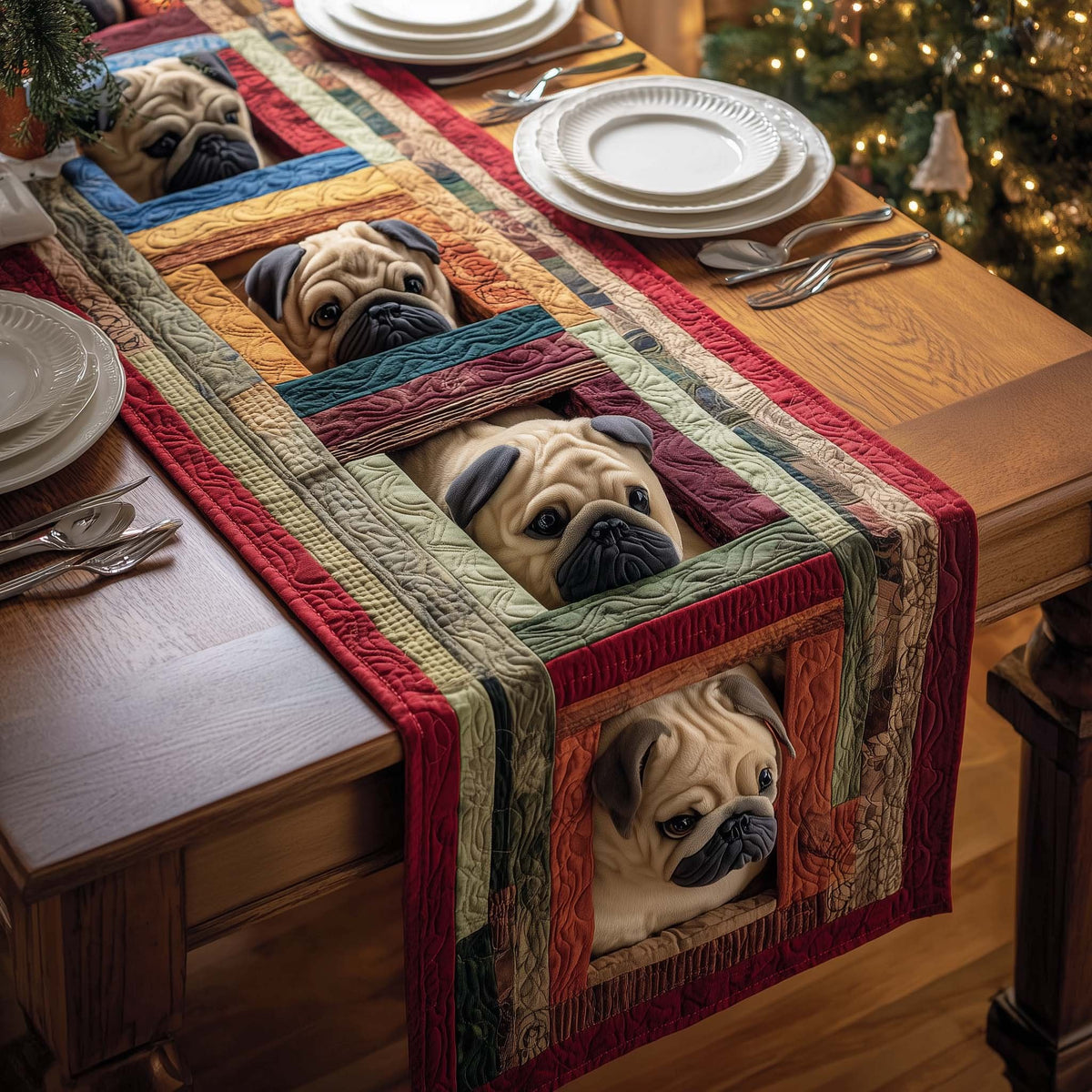 Peek Pugs Table Runner