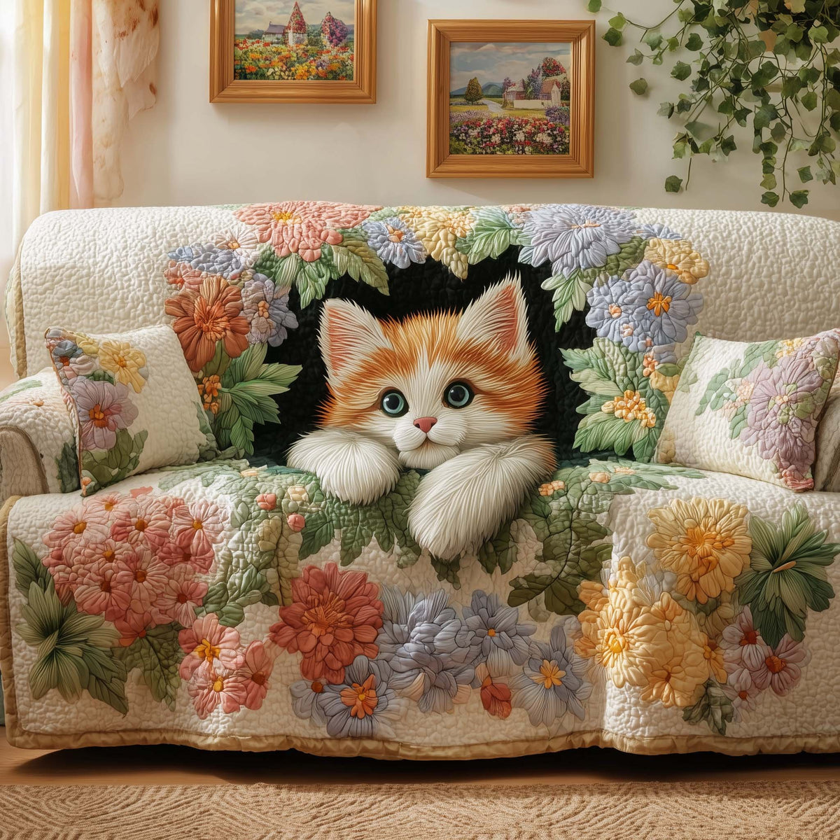 Floral Kitten Sofa Cover