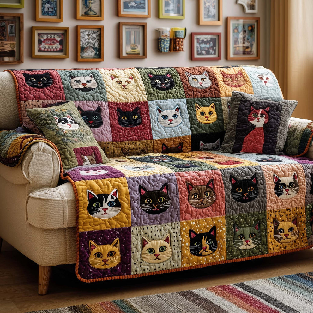 Patchwork Cats Sofa Cover
