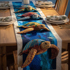 Turtles on Blue Ocean Stripes Table Runner