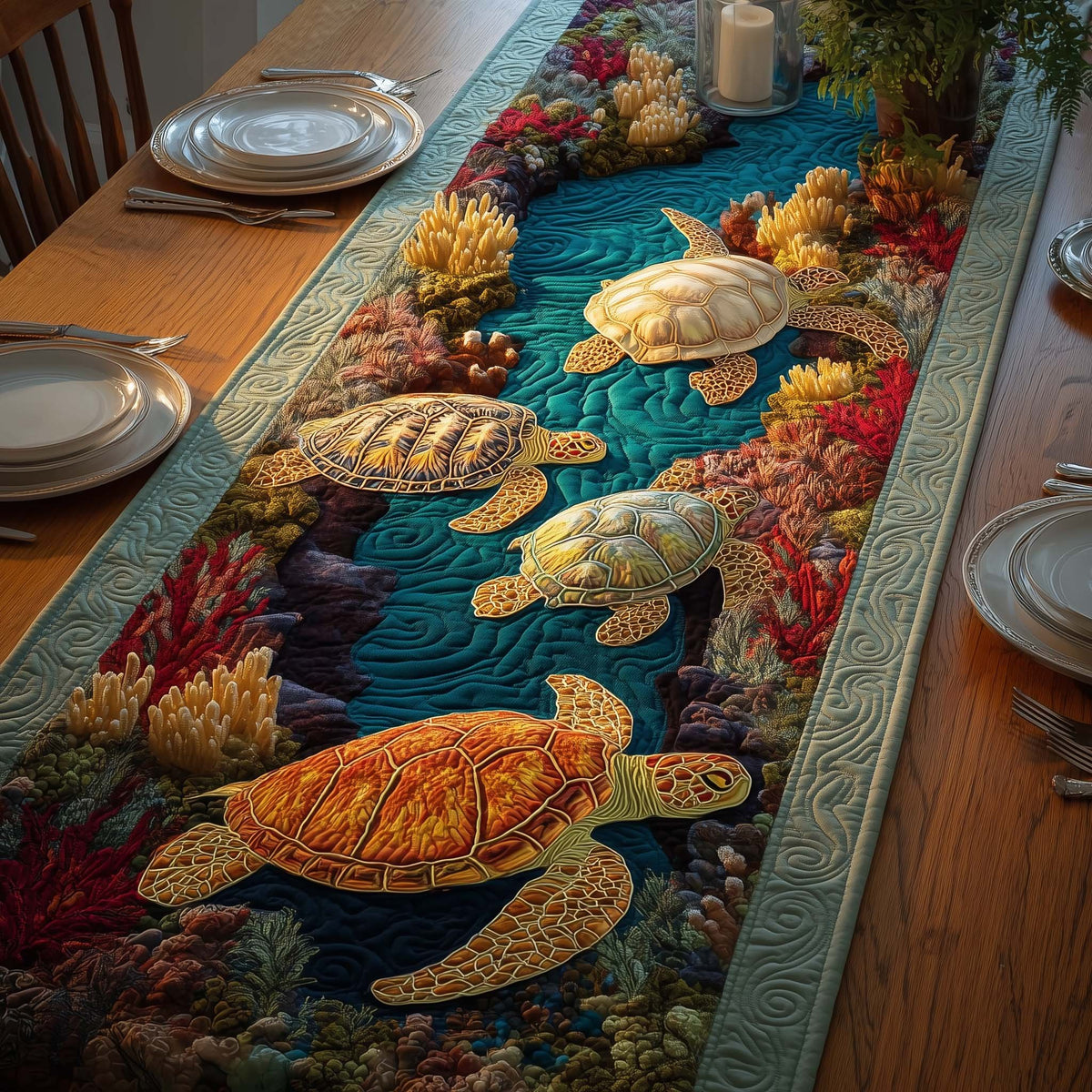 Coral Turtles Table Runner