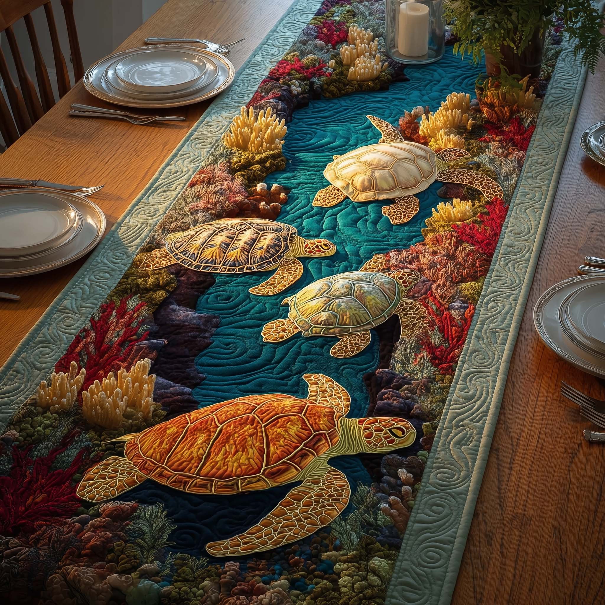 Coral Turtles Table Runner