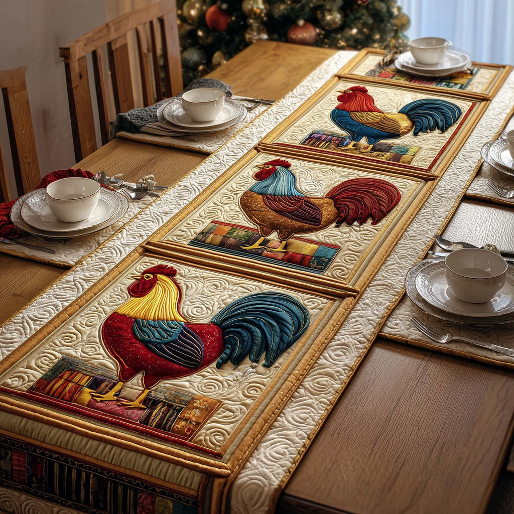Framed Roosters Table Runner