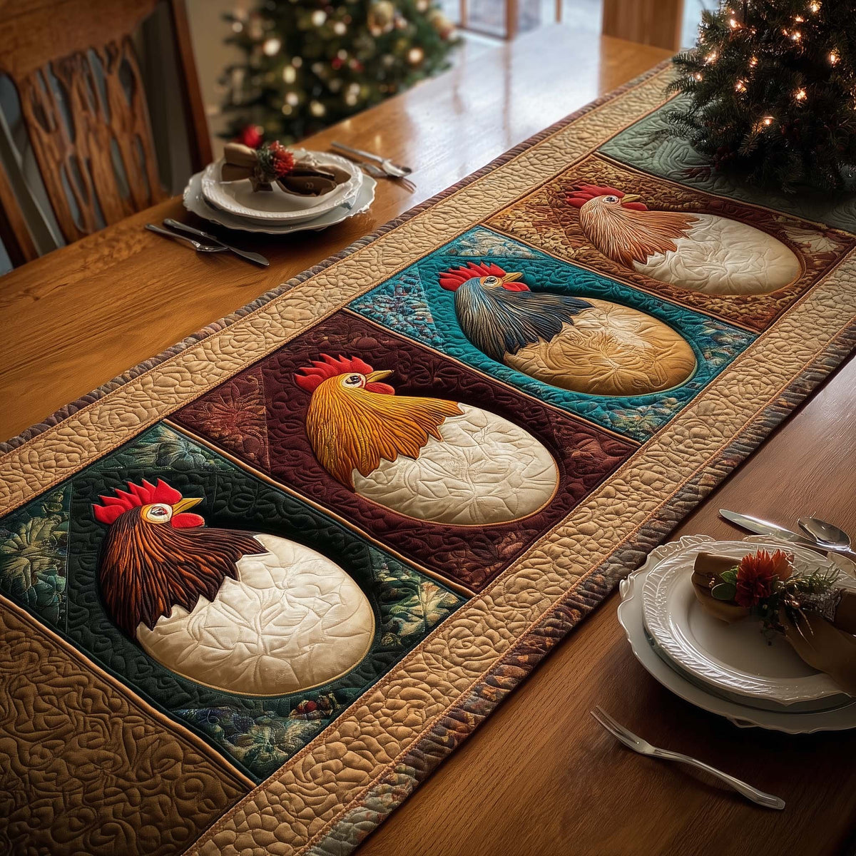 Egg Roosters Table Runner