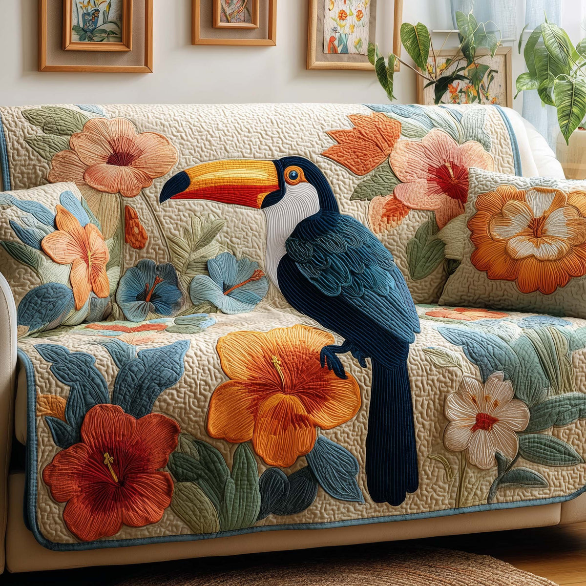 Floral Toucan Sofa Cover
