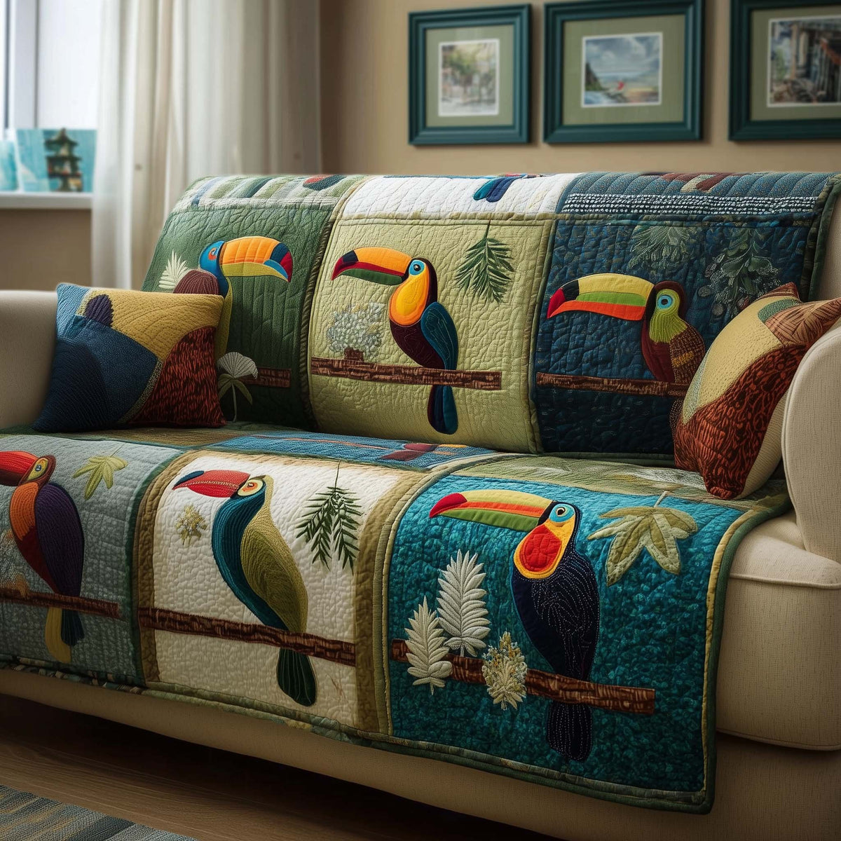 Patchwork Toucans Sofa Cover