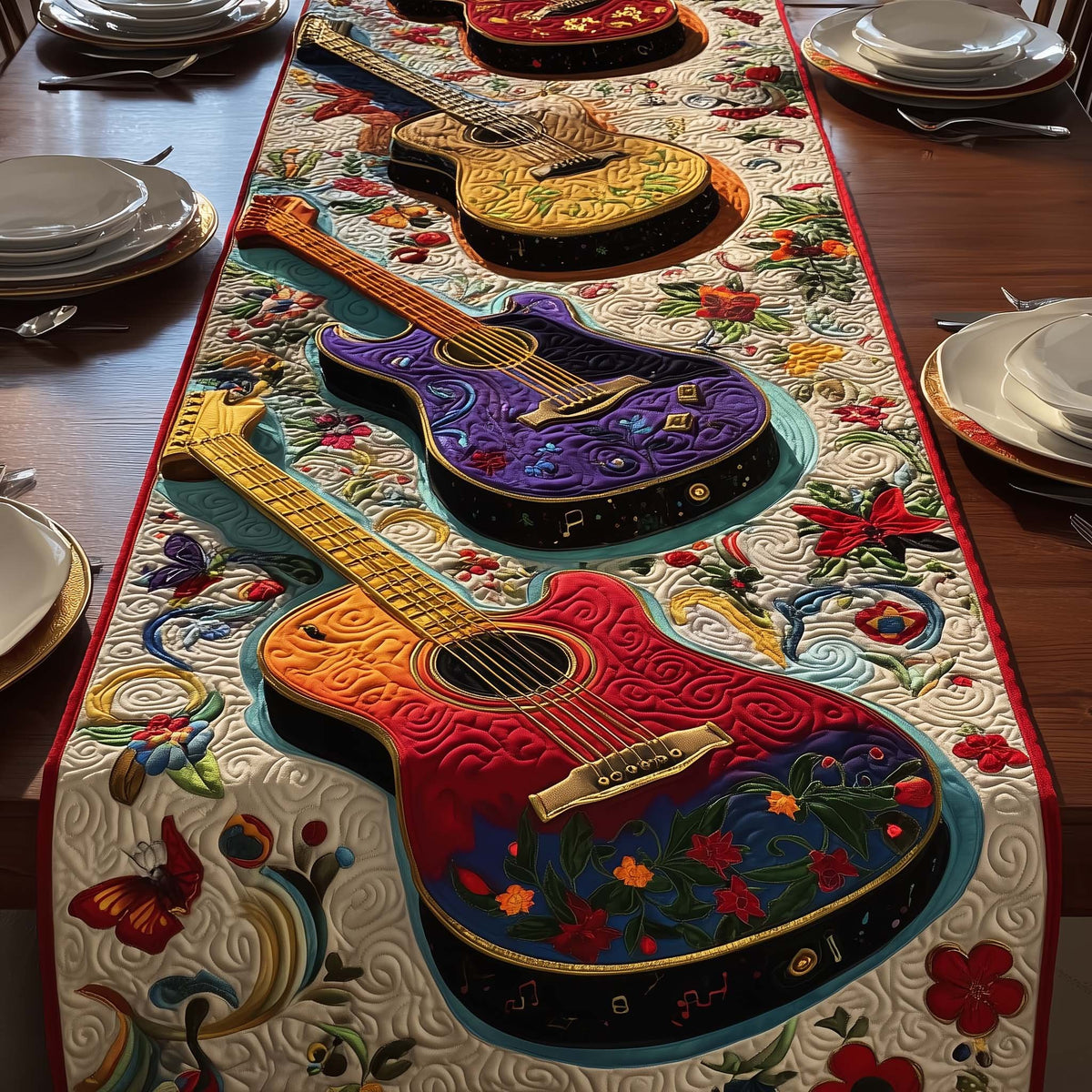 Floral Guitars Table Runner
