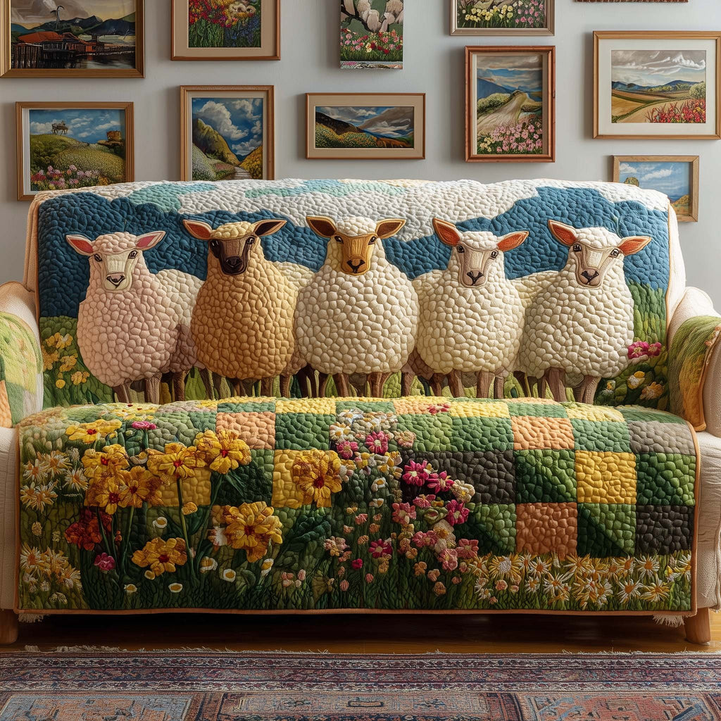 Sheep Above the Green and Gold Fields Sofa Cover