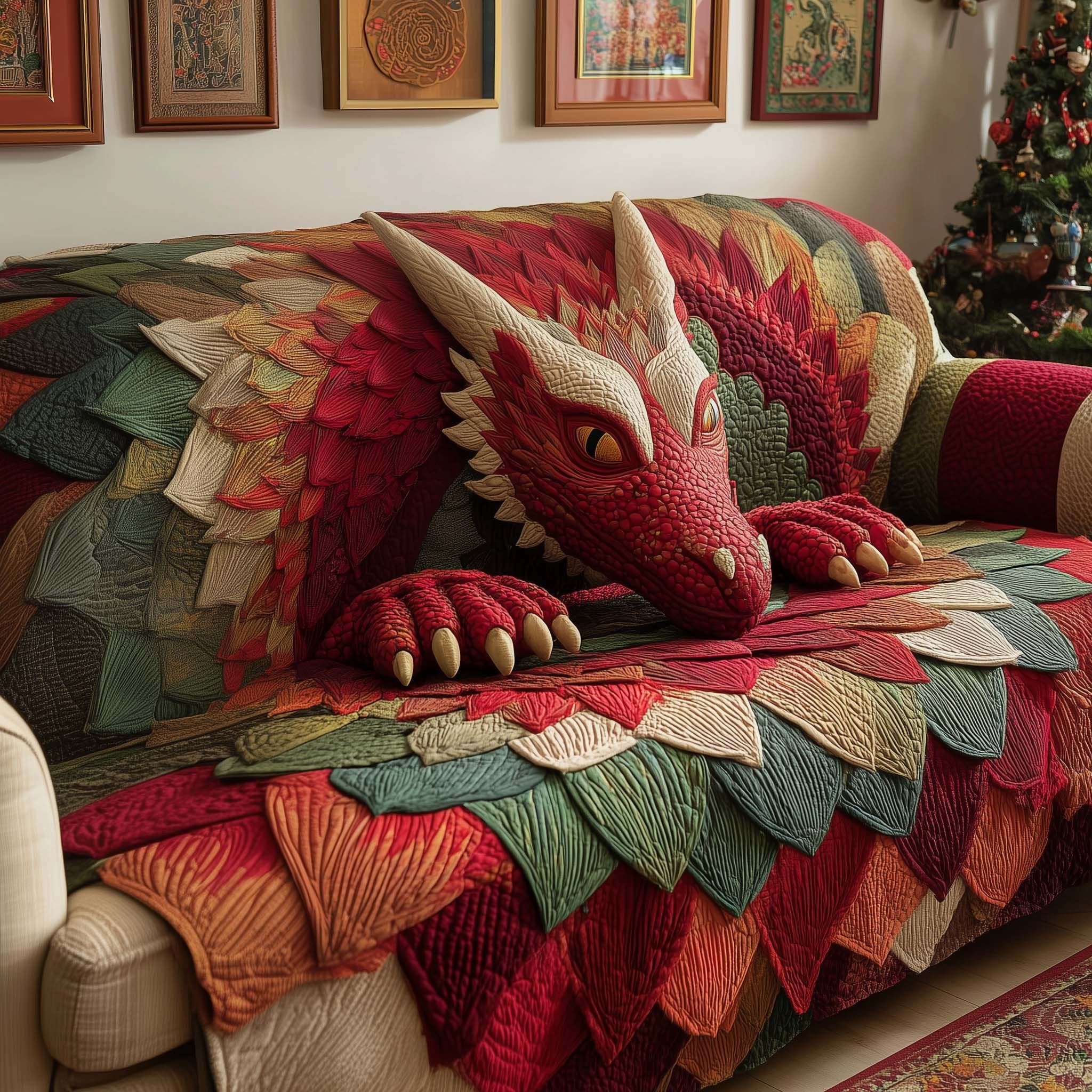 Crimson Dragon Sofa Cover