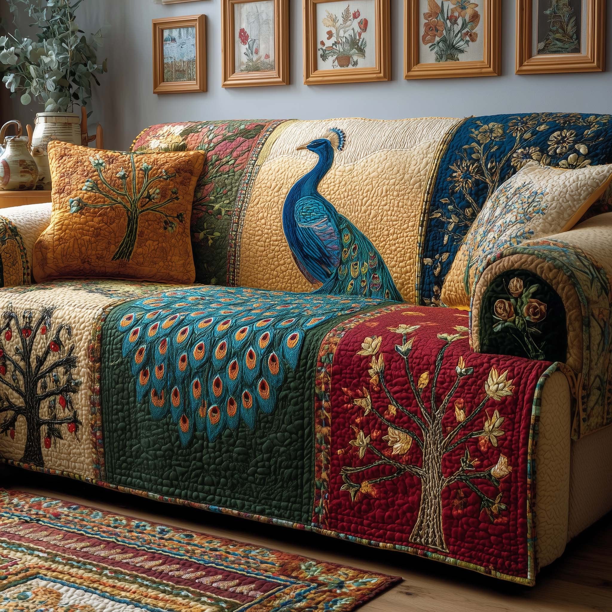 Patchwork Peacock Sofa Cover