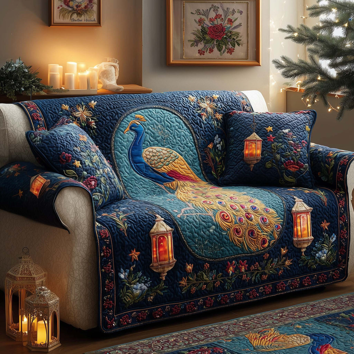 Peacock and Lanterns Under the Stars Sofa Cover