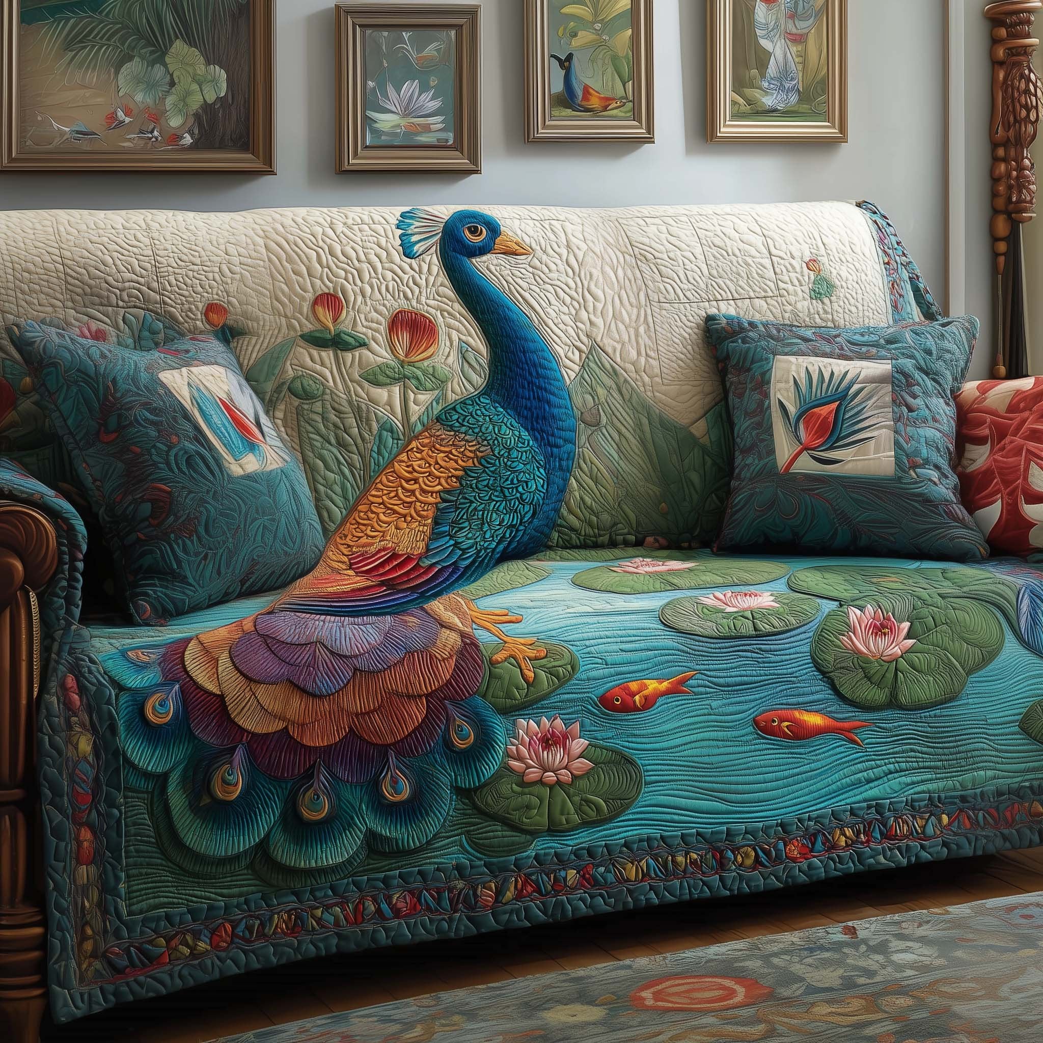 Pond Peacock Sofa Cover